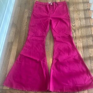 Magenta raw edge bell bottoms